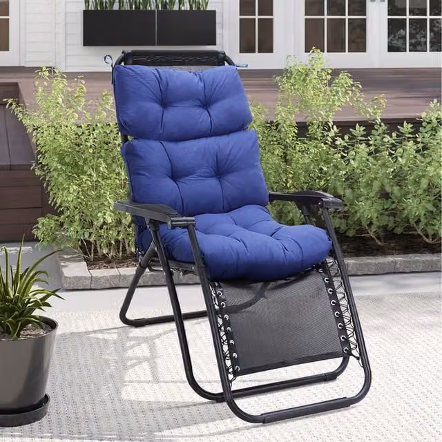 Lifeideas Navy Blue Quilted Outdoor Seat Cushion with Removable Washable Cover