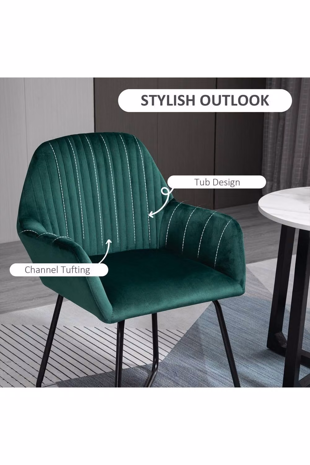 ERGOVEXA Green Velvet Upholstered Tub Armchair with Metal Base – 3