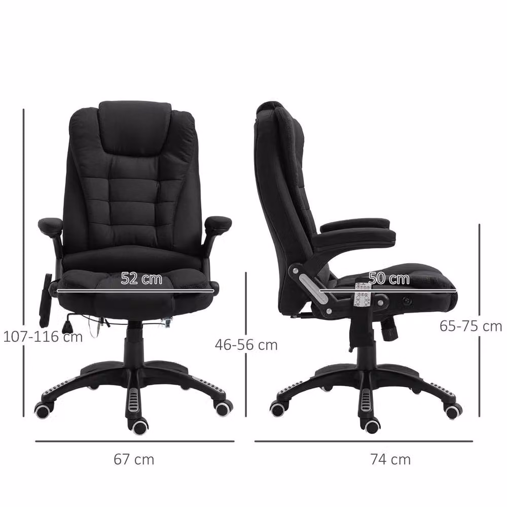 KORVIXA Black Synthetic Leather Executive Reclining Chair with Heating and Massage Points – 2