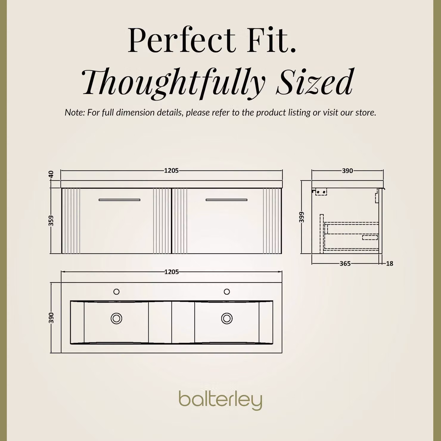 Balterley Wall Hung 2 Drawer Vanity Unit with 2 Ceramic Basins, Satin Grey – 3