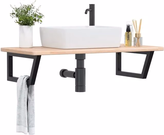 Berkfield Home Wall Mounted Basin Shelf in Brown Oak and Steel