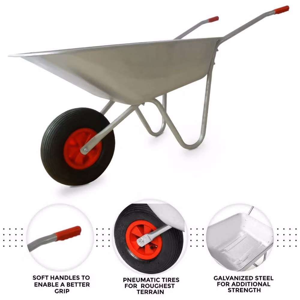 KORVIXA 65L Galvanised Steel Wheelbarrow in Silver – 2