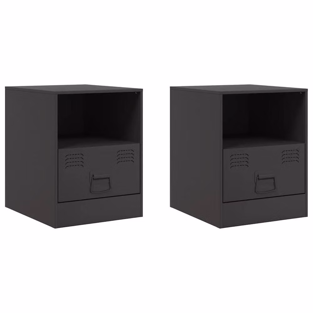 Berkfield Home Set of 2 Stylish Black Metal Bedside Cabinets, W/D/H: 34.5 x 39 x 44 cm – 2