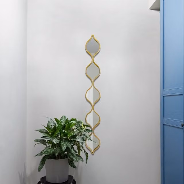 MirrorOutlet Quinque Modern Organic Hanging Mirror in Gold and Black