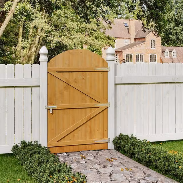Livingandhome Brown Wooden Semi Braced Arch Top Garden Swing Gate, W: 90 cm, H: 150 cm