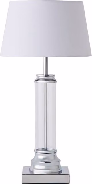 ValueLights Modern Silver Touch Floor Lamp with Transparent Glass Base and White Fabric Shade
