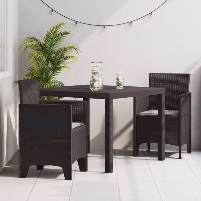 Berkfield Home Set of 3 Brown Plastic Resin Ergonomic Garden Dining Set – 1