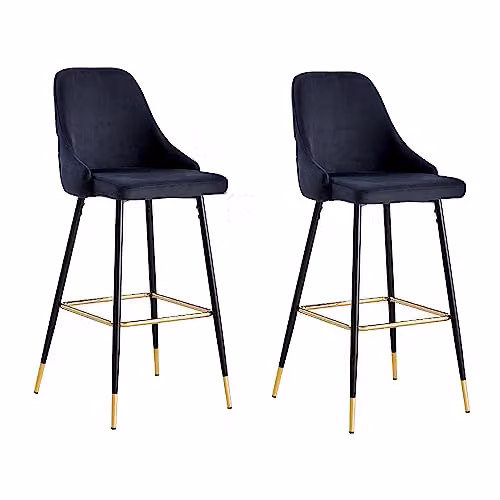 HYGRAD BUILT TO SURVIVE Set of 2 Black Velvet Padded Bar Stools with Metal Legs – 1
