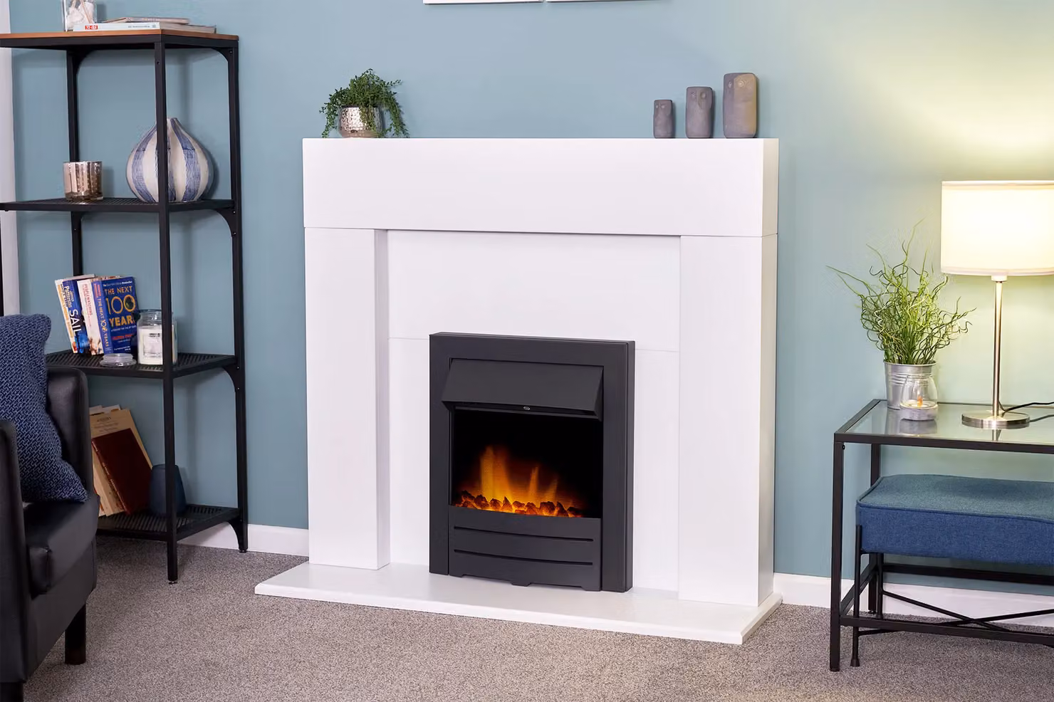 Adam Fires & Fireplaces Miami Fireplace in Pure White with Black Colorado Electric Fire – 2