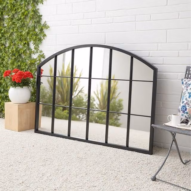 Komore Grid Design Lumina Arc Modern Geometric Wall Mirror in Black