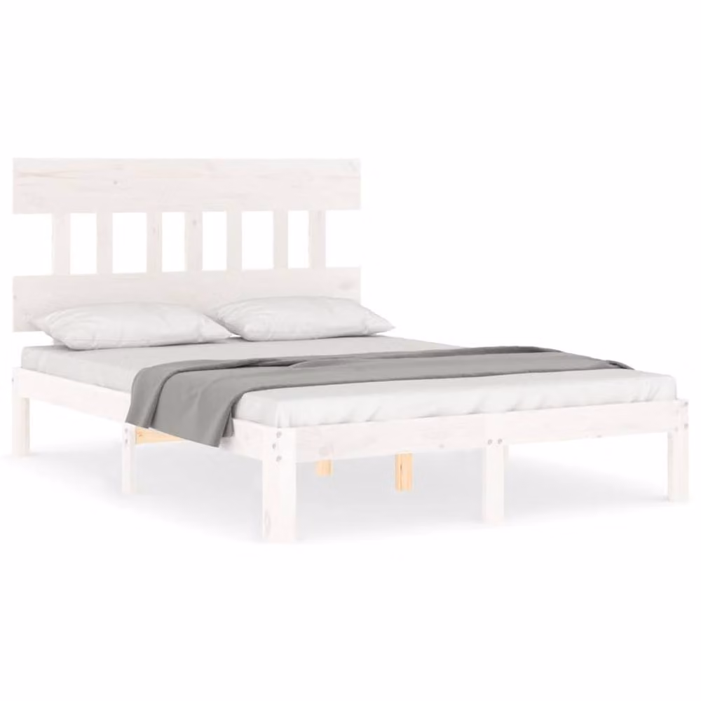 Berkfield Home Small Double Solid Wood Bed Frame with Headboard in White – 2