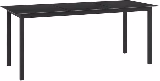 Berkfield Home Modern Garden Table in Black Aluminium and Glass, W/D/H: 190 x 90 x 74 cm
