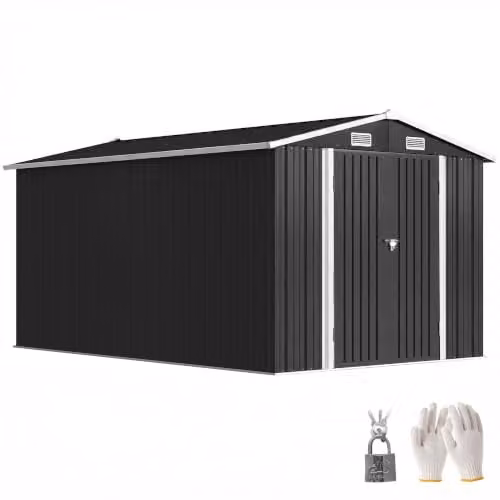 Outsunny Heavy Duty Metal Outdoor Storage Shed with Double Doors and 4 Vents, Dark Grey – 1