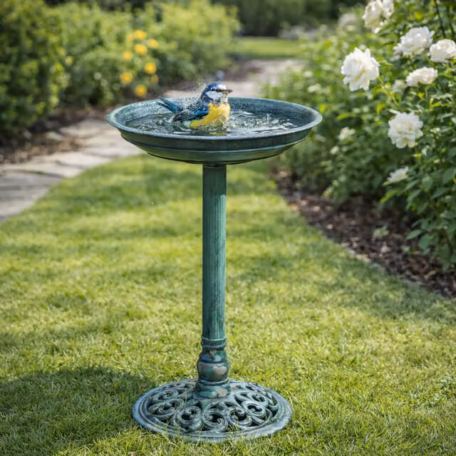 Garden Mile Summer Vintage Traditional Round Garden Bird Bath in Green