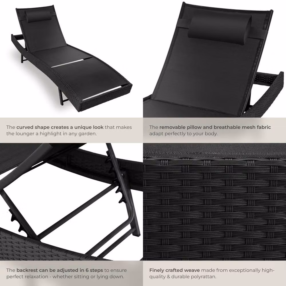 tectake Moana 1 Seater Rattan Sun Lounger in Black – 5