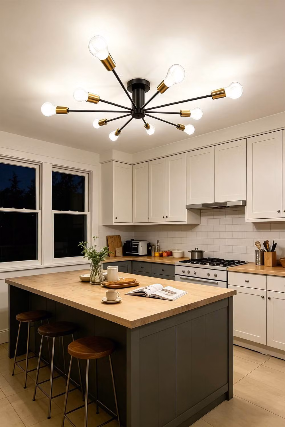 INMTFEI 10-Light Sputnik Ceiling Light in Black and Gold Metal with E26 Flush Mount – 2