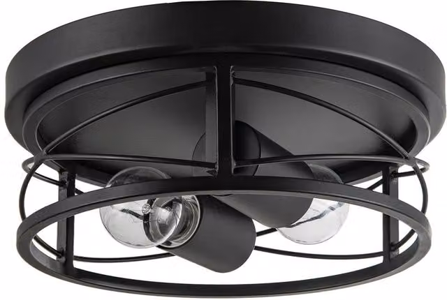 Happy Homewares Industrial Vintage Black Round Flush Ceiling Light with Wire Design