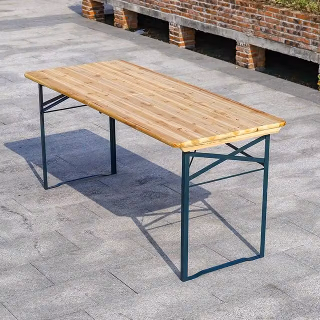 KORVIXA Large Wooden Folding Beer Table in Beige, W/D/H: 100 x 100 x 76 cm
