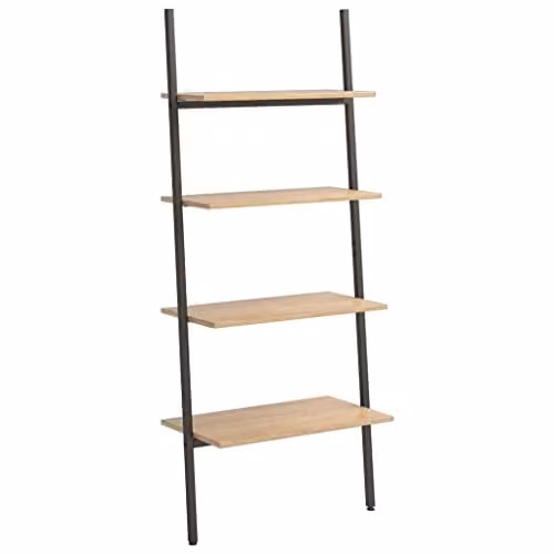 vidaXL 4-Tier Industrial Ladder Leaning Shelf in Brown and Black, W/D/H: 64 x 34 x 150.5 cm – 1