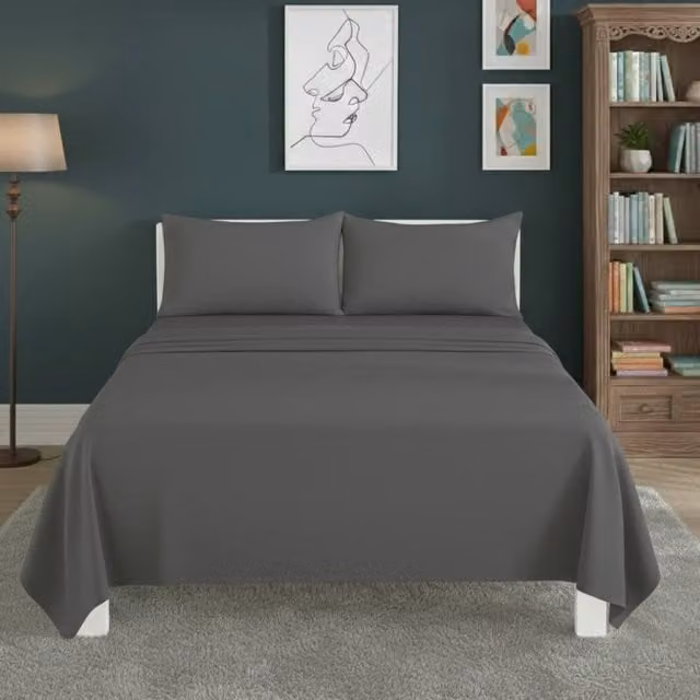 Snug City Easy Care Polycotton Flat Bed Sheet in Grey, Double, W: 140 cm x L: 200 cm – 1