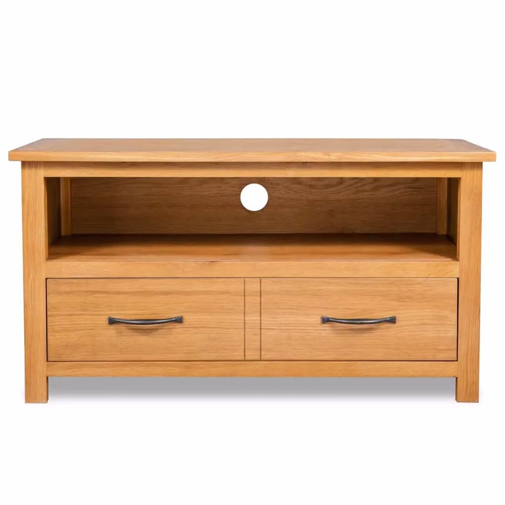 Berkfield Home Rustic Solid Oak TV Cabinet in Brown, W/D/H: 90 x 35 x 48 cm – 2