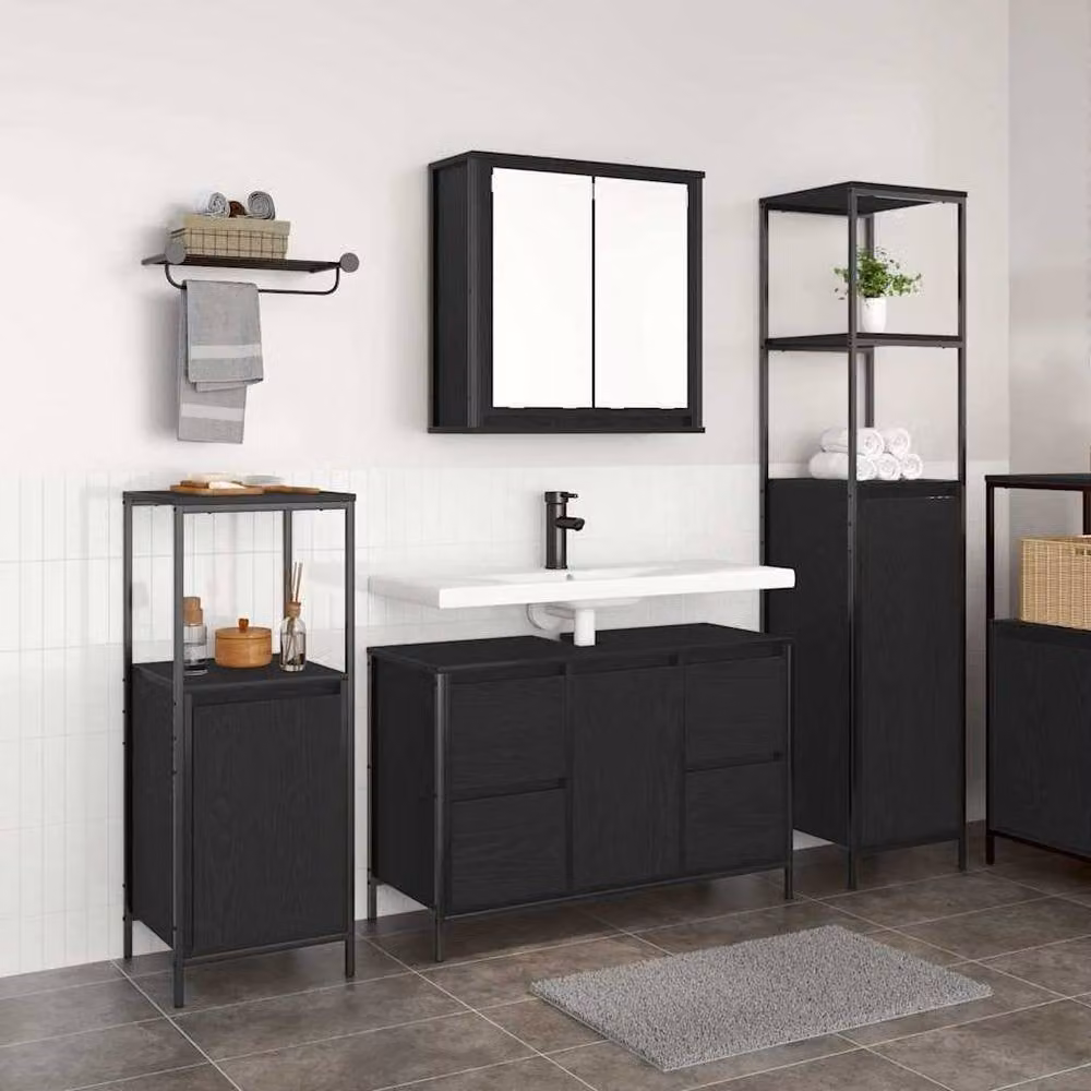 Berkfield Home 3 Piece Modern Black Oak Bathroom Furniture Set – 1