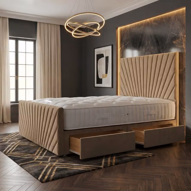 Somnior Beds Ltd Sunrise Velvet Divan Bed with Mattress and Drawers in Beige, W/D/H: 120 x 200 x 137.16 cm