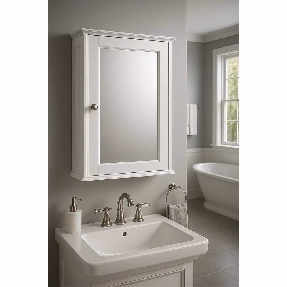 SPETLEK White and Grey Wall Mounted Mirrored Bathroom Cabinet with Internal Shelves W/D/H: 55 x 35 x 21 cm – 2