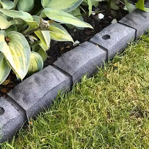 Primrose Pack of 5 Roman Stone Effect Recycled Rubber Garden Edging in Grey, 6m – 1