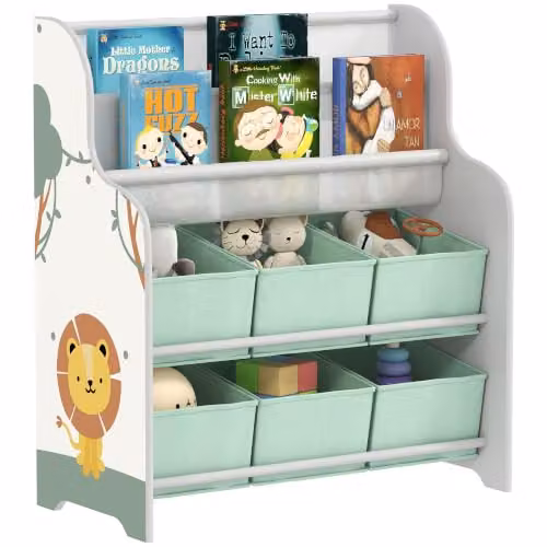AIYAPLAY Kids Storage Unit with 6 Fabric Drawers and 2-Tier Sling Rack, Green – 1