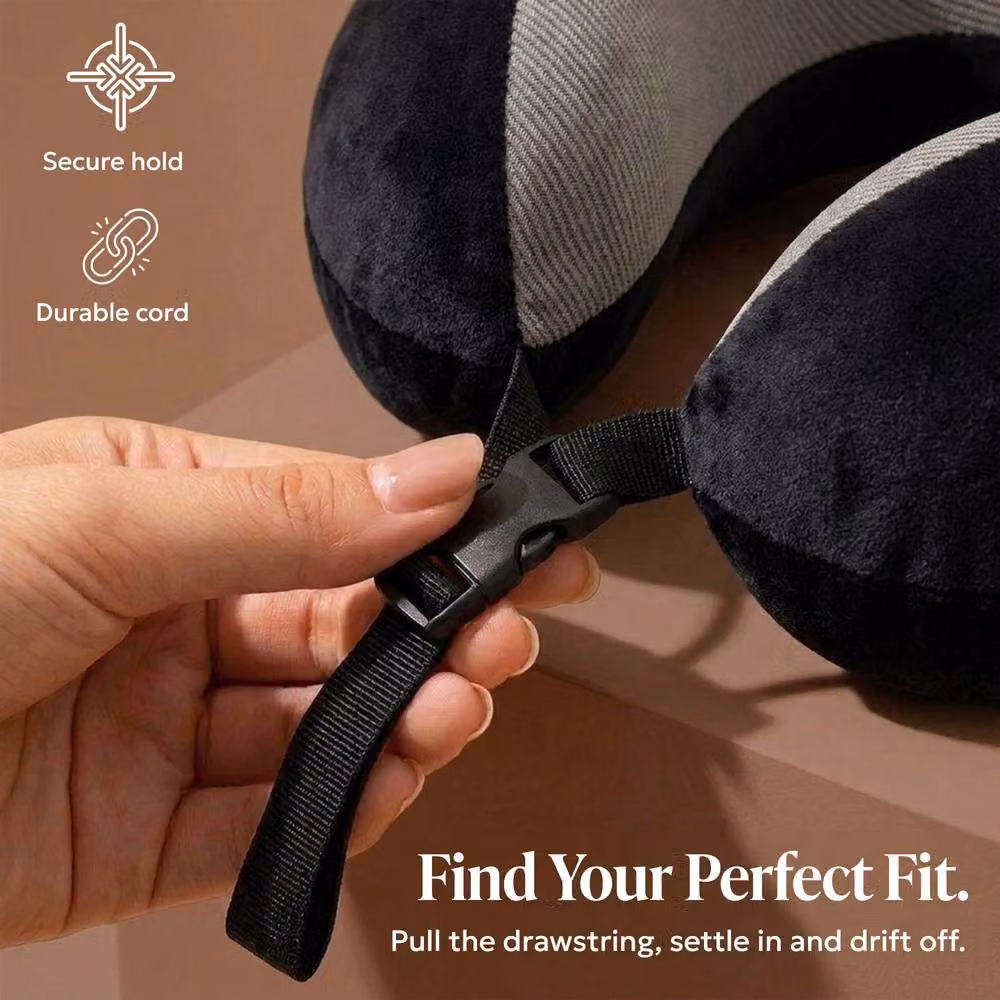 Lugg Black U-Shaped Memory Foam Travel Neck Pillow with Breathable Cooling Removable Polyester Cover – 3