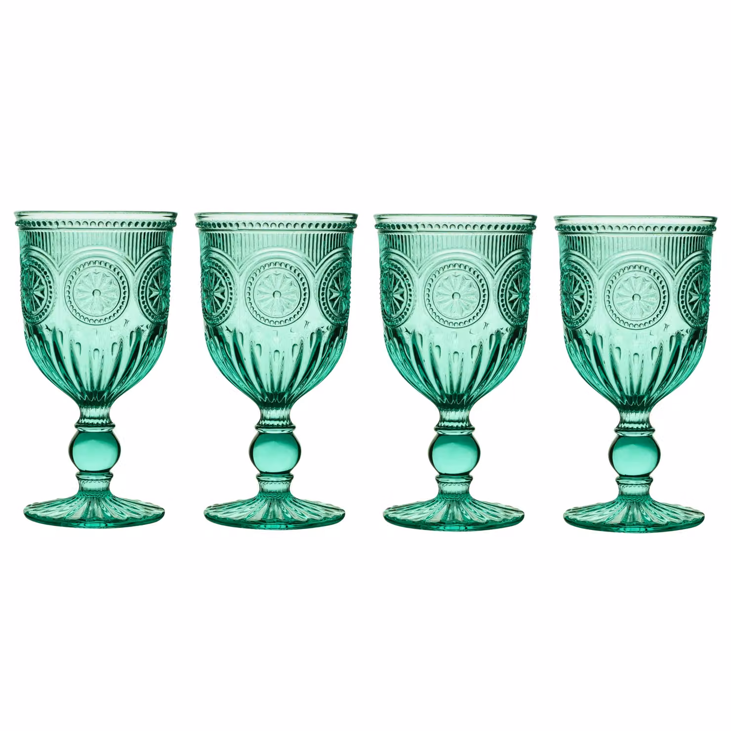 Dibor Set of 4 Turquoise Embossed Geometric Glass Wine Goblets, 290ml per glass – 2