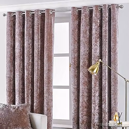 Paoletti Verona Pink Crushed Velvet Blackout Eyelet Curtain Pair, H 229 cm x W 229 cm – 2