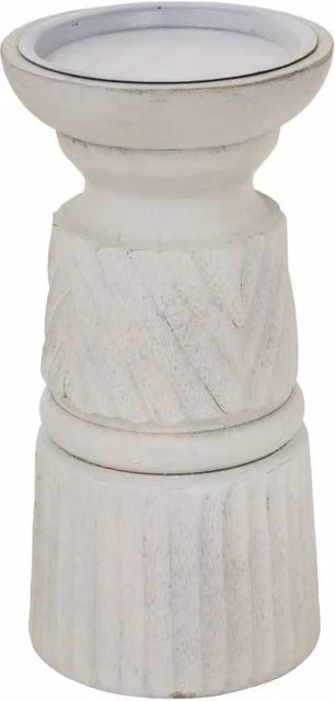 Hill Interiors Carved Ceramic Candle Holder in White, W/D/H: 10.0 x 10.0 x 3.0 cm