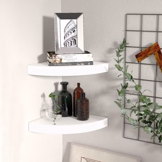 Berkfield Home Set of 2 White Floating Corner Shelves, W/D/H: 25 x 25 x 3.8 cm