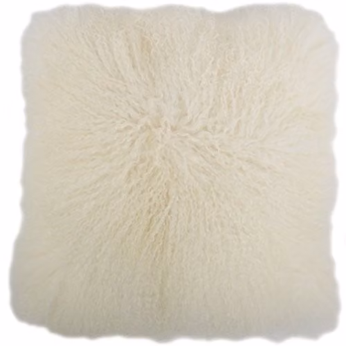 SNUGRUGS Mongolian Long Curly Wool Sheepskin Cushion with Inner, White, W/D/H: 60 x 60 x 60 cm