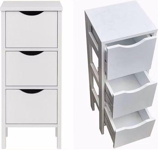 Nordara Slim 3 Drawer White MDF Freestanding Bathroom and Bedroom Storage Cabinet