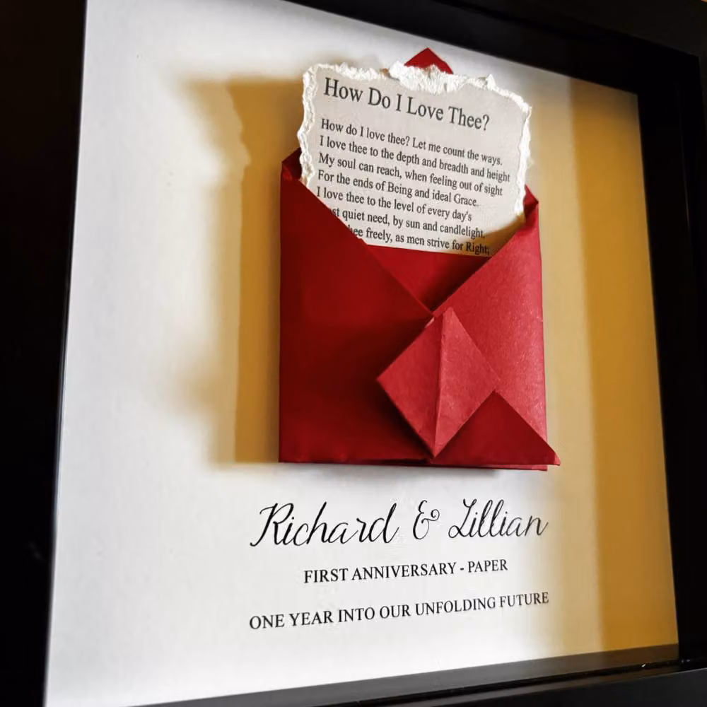 Afewhometruths Personalised 1st Anniversary Romantic Origami Typography Paper Poster in Black and Red – 3