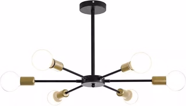 The Bath Plus TB+ Modern Black and Gold 6-Light Metal Ceiling Chandelier with Transparent Glass Shades