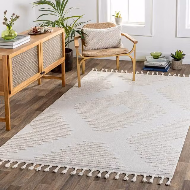 Livabliss Nora Geometric High Pile Fringe Rug in Grey and White, W: 200 cm, D: 275 cm – 1