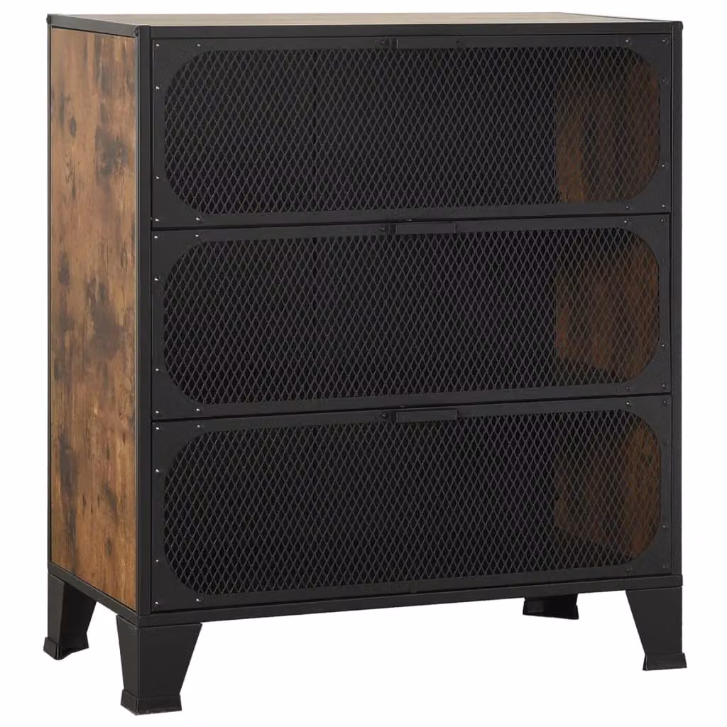 Berkfield Home Industrial Storage Cabinet in Brown with Glass Doors, Metal and MDF, W: 72 cm, D: 36 cm, H: 82 cm – 2