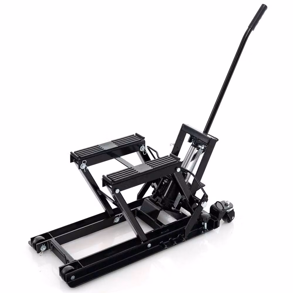 Gymax Hydraulic Motorcycle Lift Jack with 4 Wheels, Black, 680kg Capacity – 6