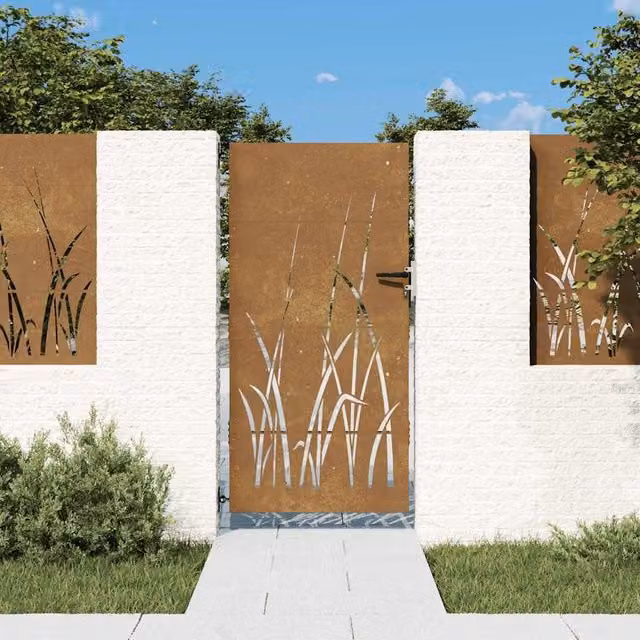 Berkfield Brown Corten Steel Grass Design Garden Gate W: 85 cm, H: 200 cm – 1