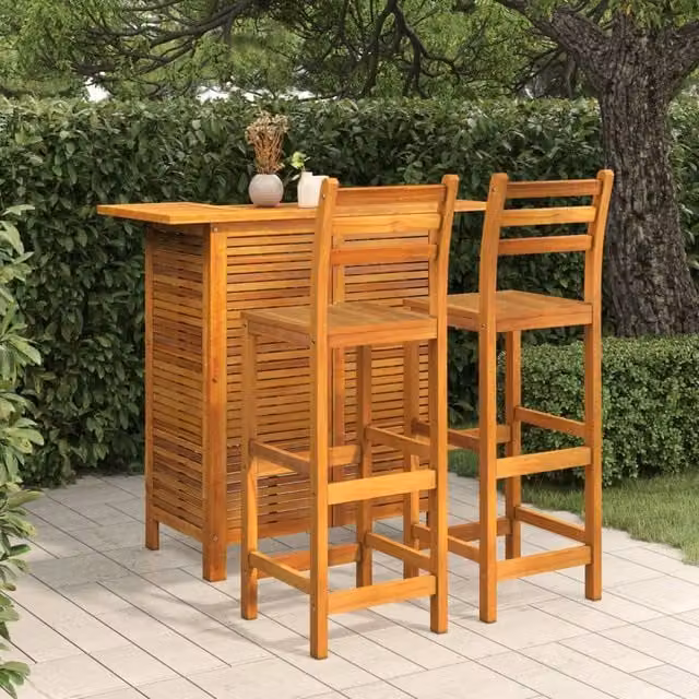 Berkfield Home 3 Piece Garden Bar Set in Brown Oiled Solid Acacia Wood
