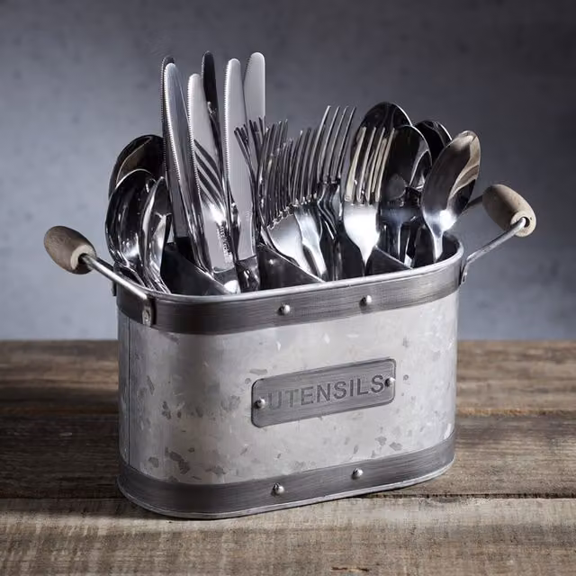 KitchenCraft Freestanding Metal Industrial Kitchen Utensil Caddy in Grey