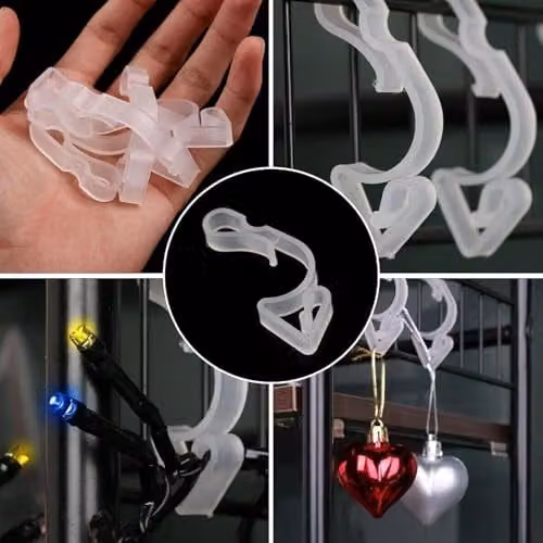 SHATCHI 16-Piece Transparent Plastic Gutter Hooks for Hanging Outdoor Christmas String and Rope Lights – 4