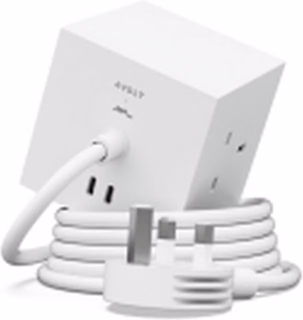 Avolt Square 1 Power Extension Lead with USB-C, Opal White