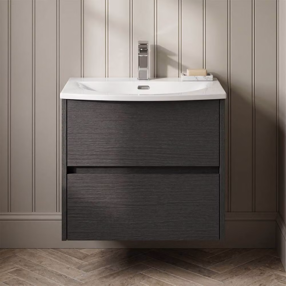 Balterley Chartley 2 Drawer Wall Hung Vanity Basin Unit, Graphite Grey, W: 60 cm – 2