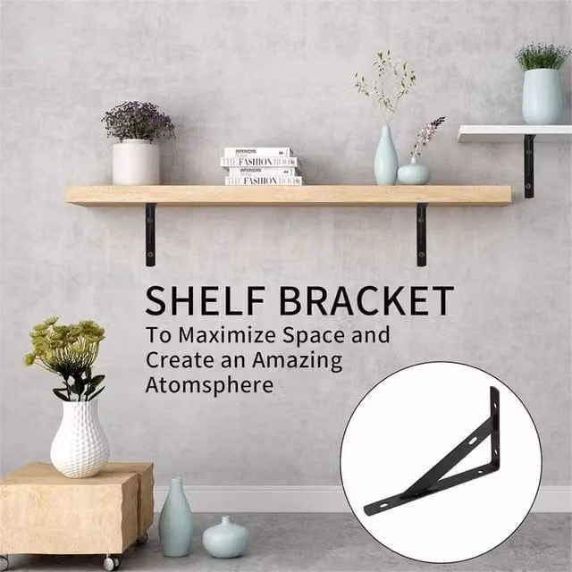 Nordara Heavy Duty L Shaped Stainless Steel Shelf Brackets in Black Baking Finish, 15.24 x 15.24 cm