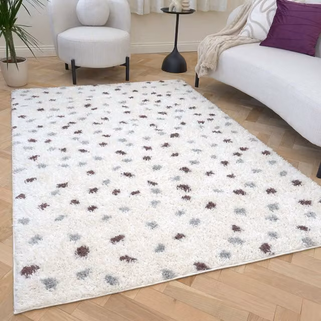 The Rugs Moodi Dots Modern Dotted Patterned Shaggy Rectangular Rug in Grey and Purple